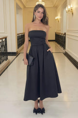 Black Bandeau A-Line Skirt Midi Dress