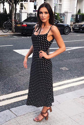 Black Cowl Neck Polka Dot Dress