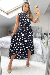 Black And White Polka Dot Gathered Midi Dress