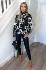Black And Cream Marble Print Long Sleeve Top