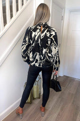Black And Cream Marble Print Long Sleeve Top