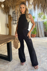 Black Broderie Wide Leg Trousers