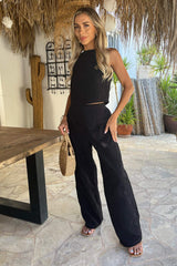 Black Broderie Wide Leg Trousers