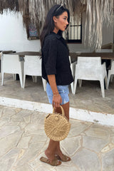 Black Broderie Short Sleeve Boxy Shirt