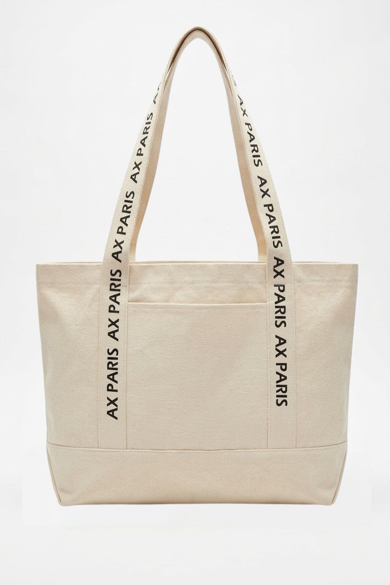 Beige AX Paris Logo Canvas Tote Bag