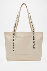 Beige AX Paris Logo Canvas Tote Bag