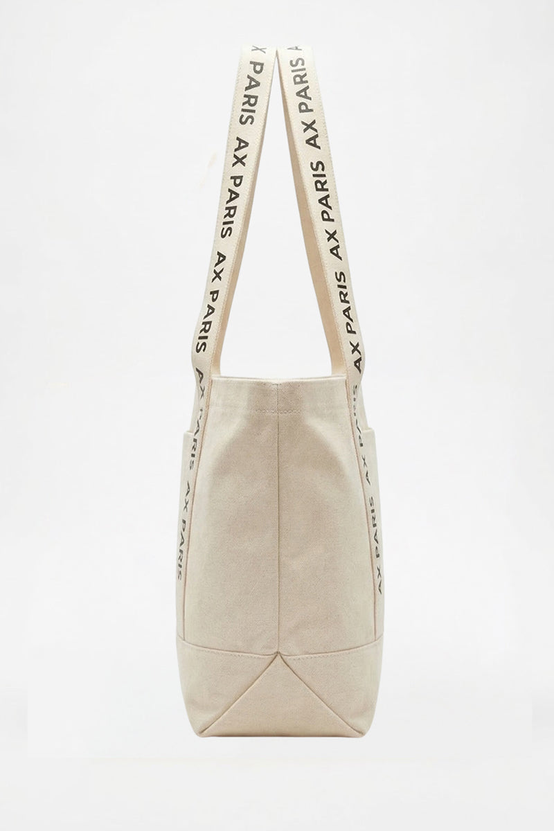 Beige AX Paris Logo Canvas Tote Bag
