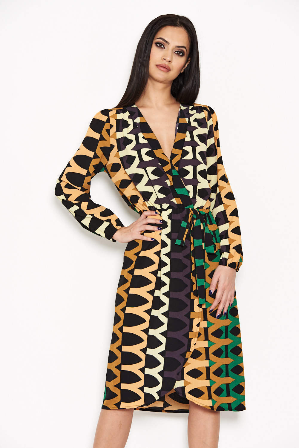Aztec Print Wrap-Style Dress