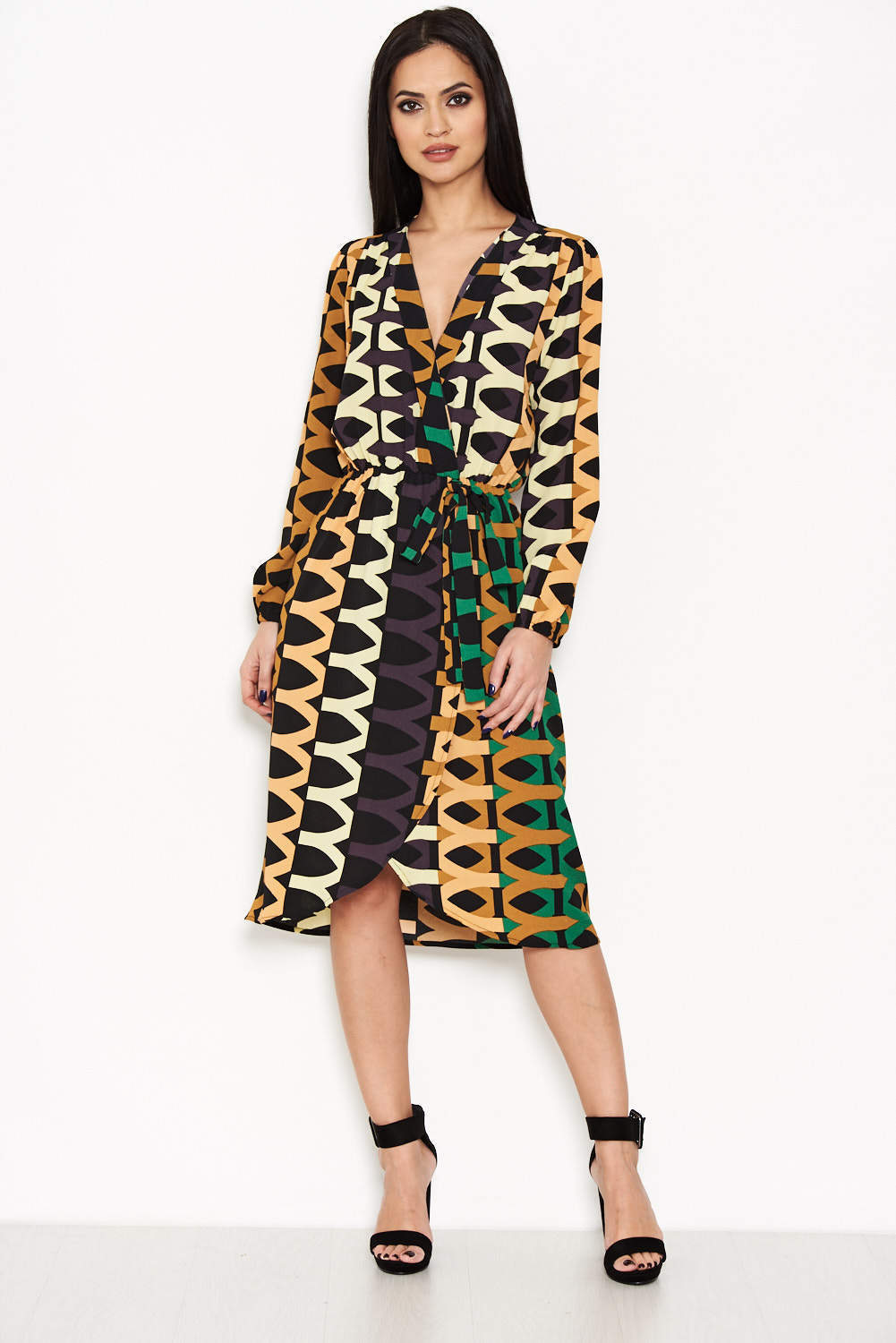 Aztec Print Wrap-Style Dress