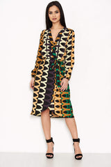 Aztec Print Wrap-Style Dress