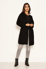 Black Belted Batwing Knit Cardigan