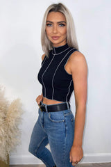 Black Contrast Edge Stitch Top