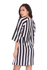 Black &amp; White Striped Tie Waist Dress