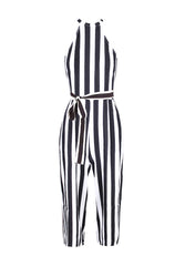 Black and White Stripped Cut in Neck Jumpsuit