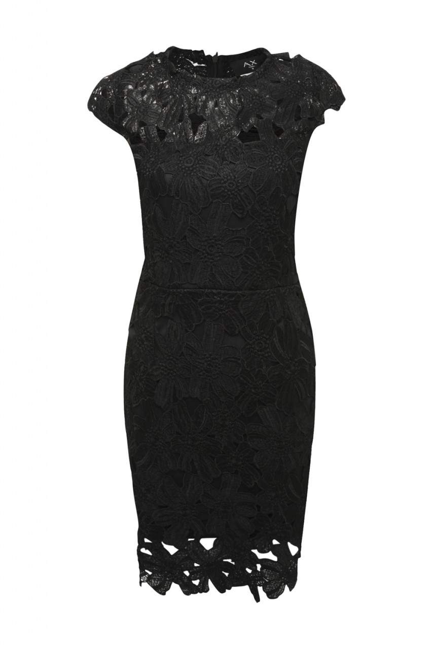 Black Capped Sleeve Crochet Dress