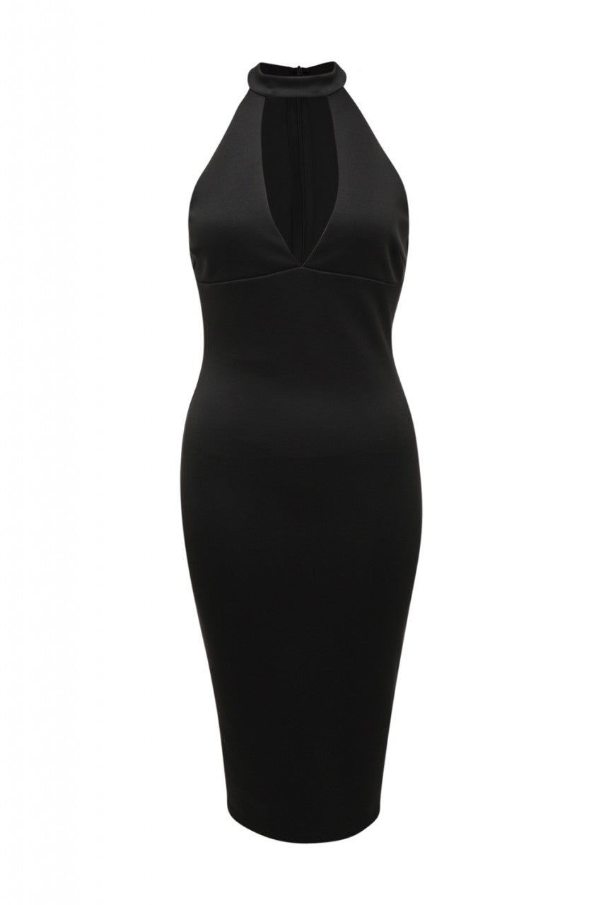 Black Midi Dress with Cut Out Neck