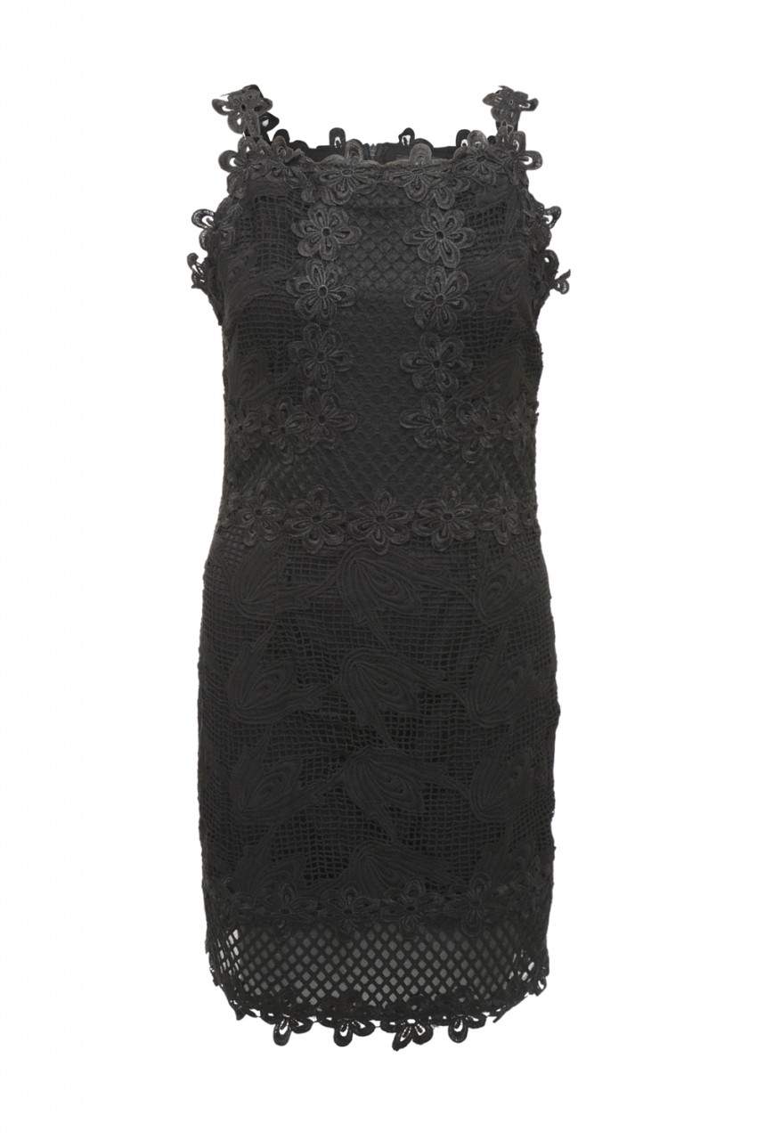 Black Mini Dress with Lattice Crochet Detail