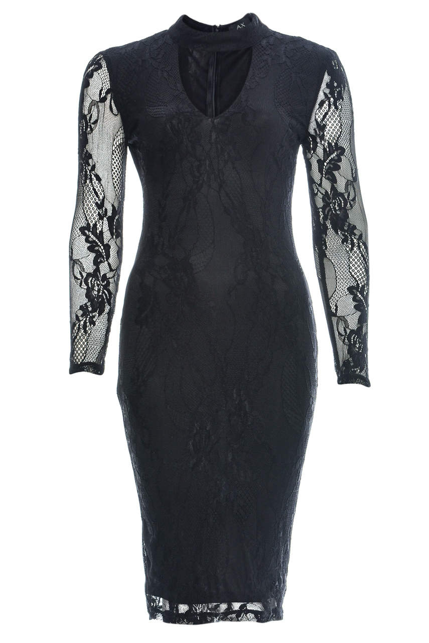 Black Choker Lace Midi Dress