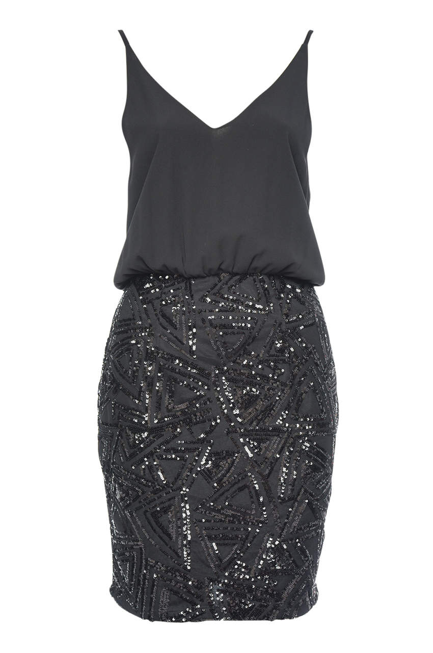Black 2 In 1 Sequin Dress with Sequin Skirt