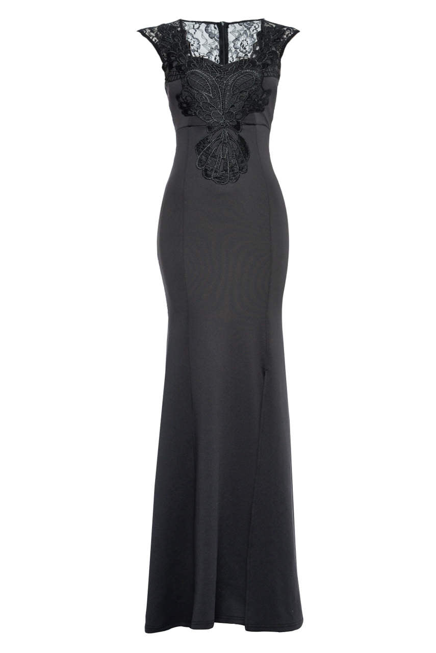 Black Crochet Detail Maxi Dress