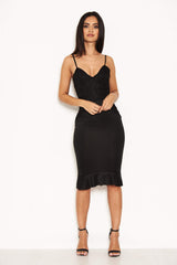 Black Crochet Detail Frill Midi Dress