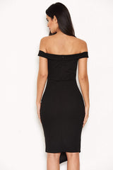 Black Button Front Bardot Dress