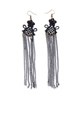 Black Crochet Chain Tassel Earrings