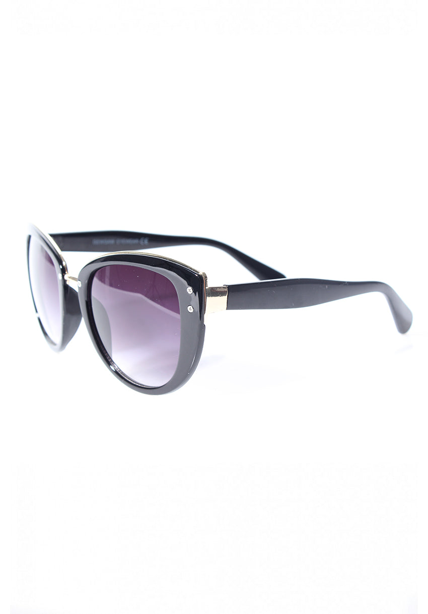 Black Cat Eye Sunglasses with Gold Detail
