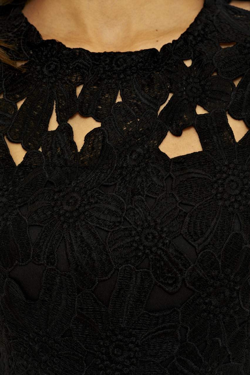 Black Capped Sleeve Crochet Dress