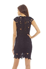 Black Capped Sleeve Crochet Dress