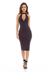 Black Midi Dress with Cut Out Neck