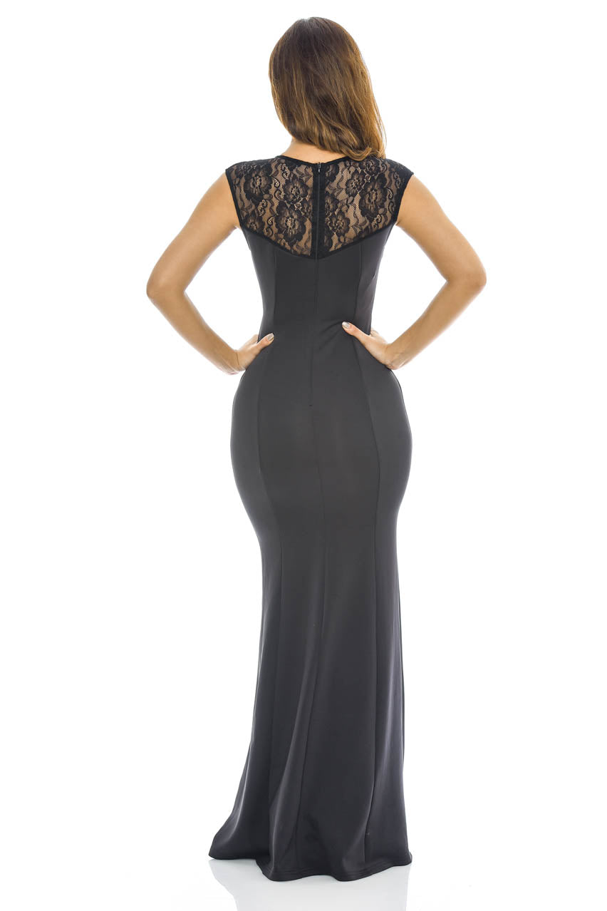 Black Crochet Detail Maxi Dress