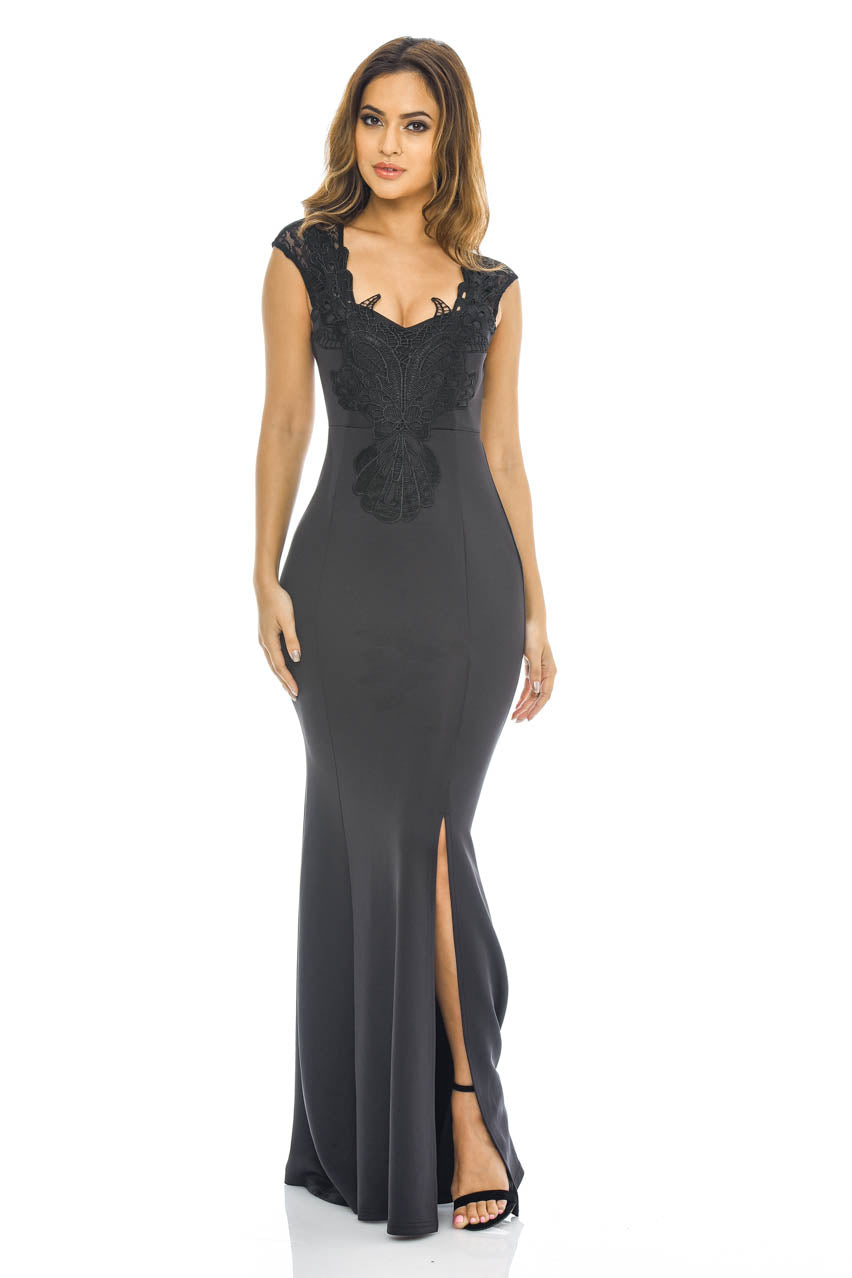 Black Crochet Detail Maxi Dress