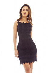 Black Mini Dress with Lattice Crochet Detail