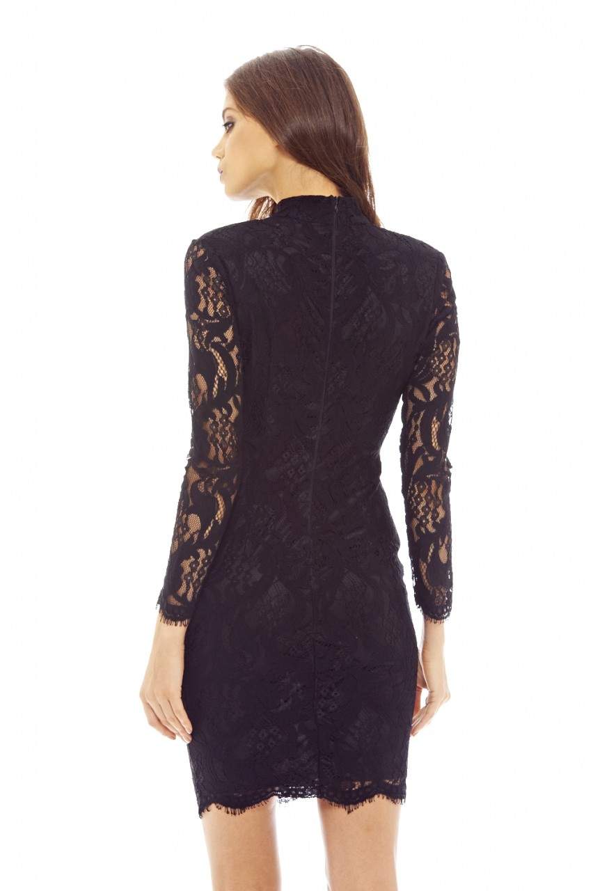 Black Bodycon Dress with Lace Choker Detail