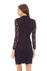 Black Bodycon Dress with Lace Choker Detail