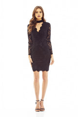 Black Bodycon Dress with Lace Choker Detail